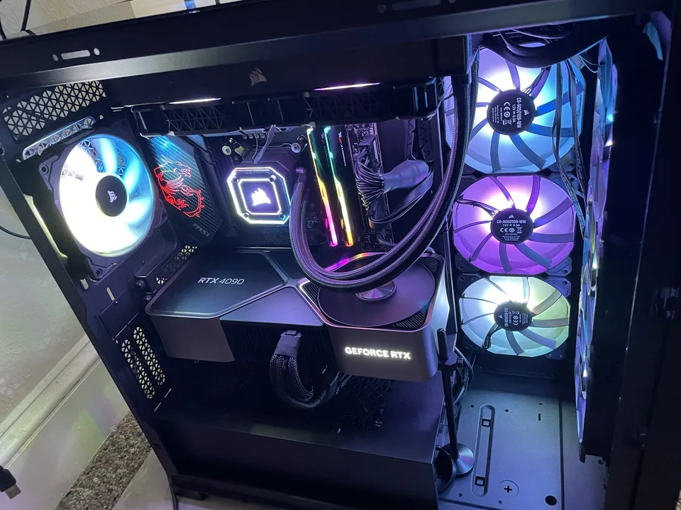 High-end custom gaming PC with RTX graphics and liquid cooling